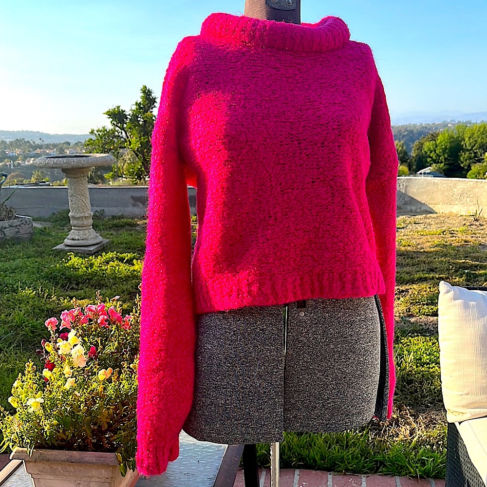 Something Navy hot pink chunky knit sweater soo vibrant color vintage look NWOT